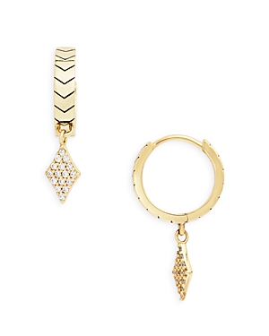 Shop Argento Vivo Pave Diamond Shape Charm Chevron Huggie Hoop Earrings In 14k Gold Plated Sterling Silver