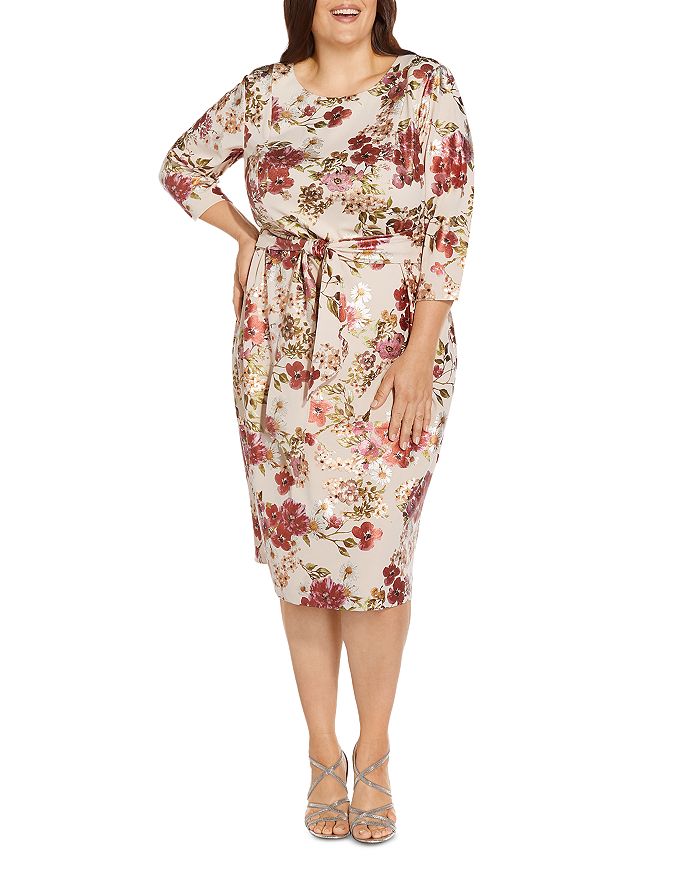 Adrianna Papell Plus Floral Tie Front Sheath Dress | Bloomingdale's