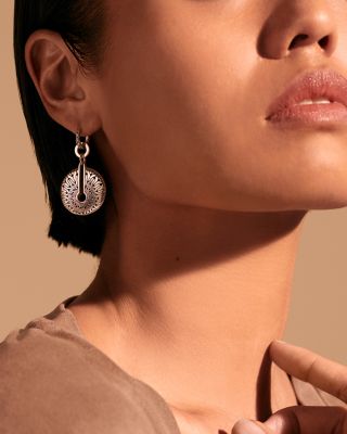 Radial Sterling Silver Classic Chain Convertible Disc Drop Hoop Earrings