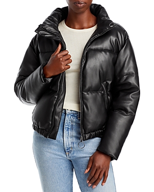 Shop Aqua Faux Leather Puffer Jacket - 100% Exclusive In Black