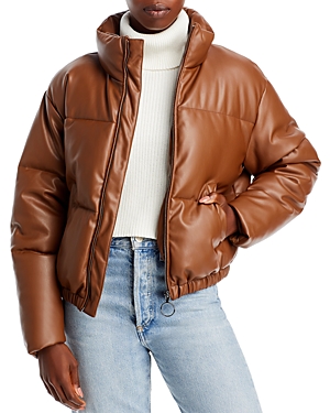 Aqua Faux Leather Puffer Jacket - 100% Exclusive In Cocoa