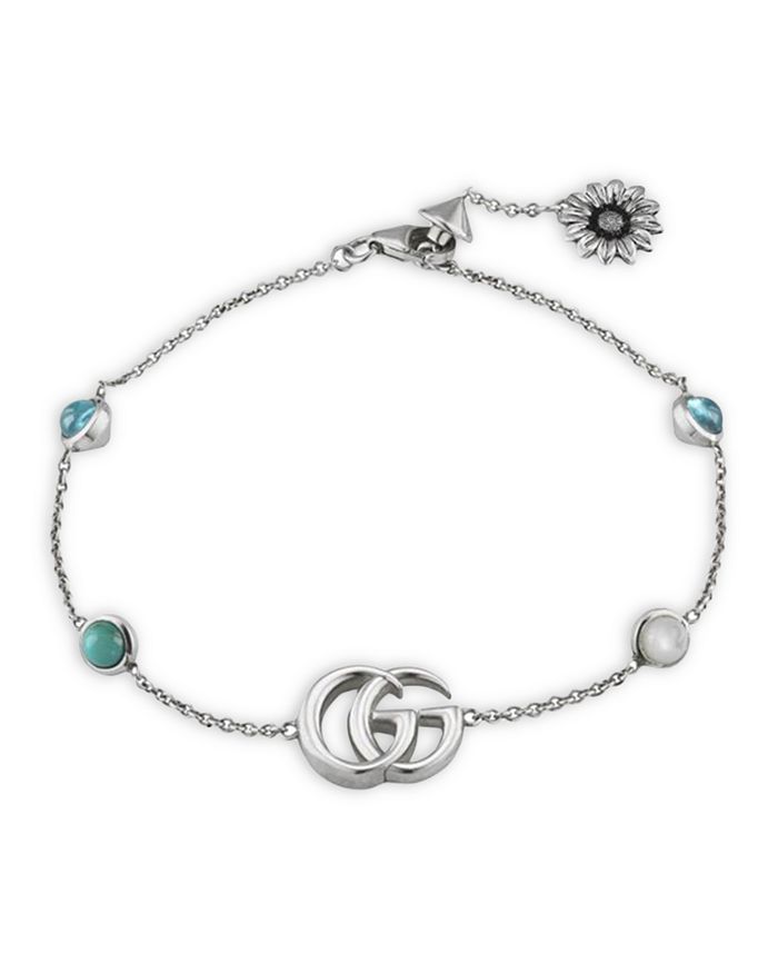 Gucci - Sterling Silver Marmont Multi-Gemstone Double G Logo Chain Link Bracelet