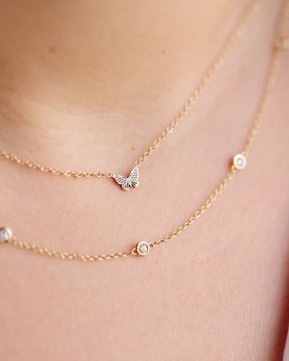 14K Yellow Gold Itty Bitty Butterfly Charm Necklace, 16"