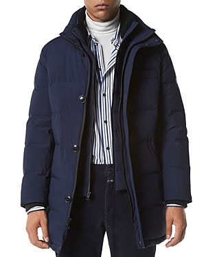 Shop Andrew Marc Shelton Cool Touch Regular Fit Quilted Down Parka With Removable Shearling Trimmed Bib In Ink
