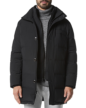 Shop Andrew Marc Shelton Cool Touch Regular Fit Quilted Down Parka With Removable Shearling Trimmed Bib In Black