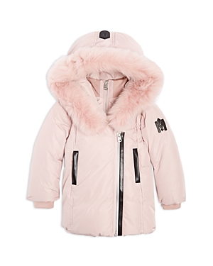 Mackage Kids' Leelee Genuine Shearling Trim Down Puffer Jacket In Petal