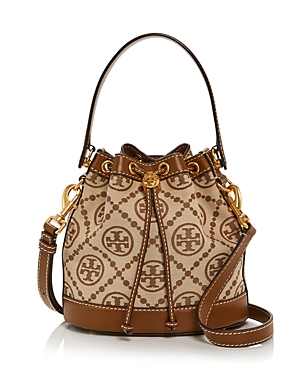 TORY BURCH T MONOGRAM JACQUARD BUCKET BAG,84336