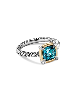 David Yurman 18K Yellow Gold & Sterling Silver Petite Chatelaine Hampton Blue Topaz & Diamond Bezel Ring