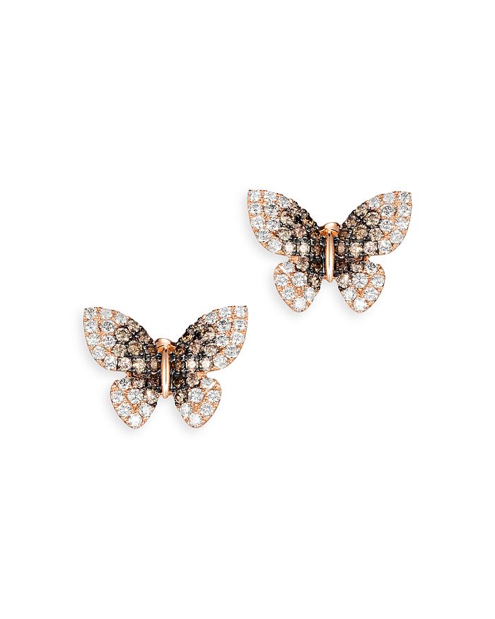 Bloomingdale's - Champagne & White Diamond Butterfly Stud Earrings in 14K Rose Gold, 2.0 ct. t.w. - 100% Exclusive