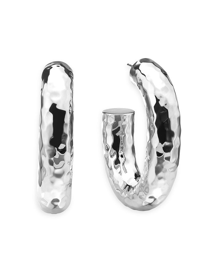 Sterling Silver Classico Hammered Oval Large Hoop Earrings