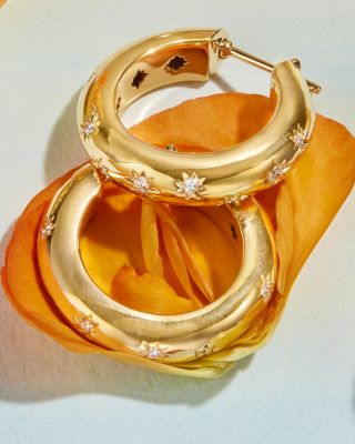 18K Yellow Gold Cosmos Diamond Hoop Earrings