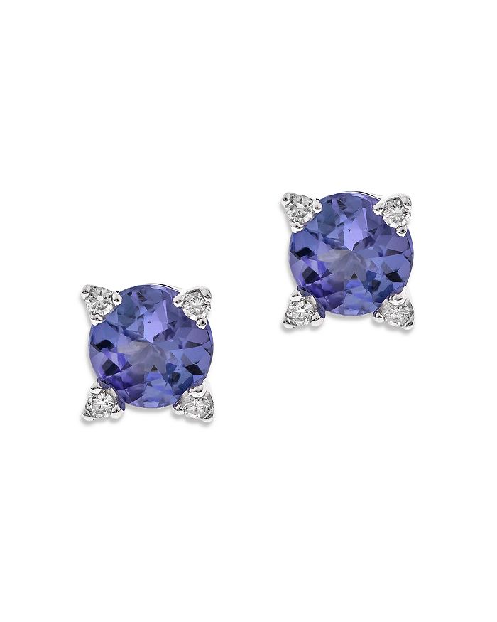 Bloomingdale's Gemstone & Diamond Stud Earring Collection In 14k Gold, 0.04 Ct. T.w. - 100% Exclusive In Blue/white