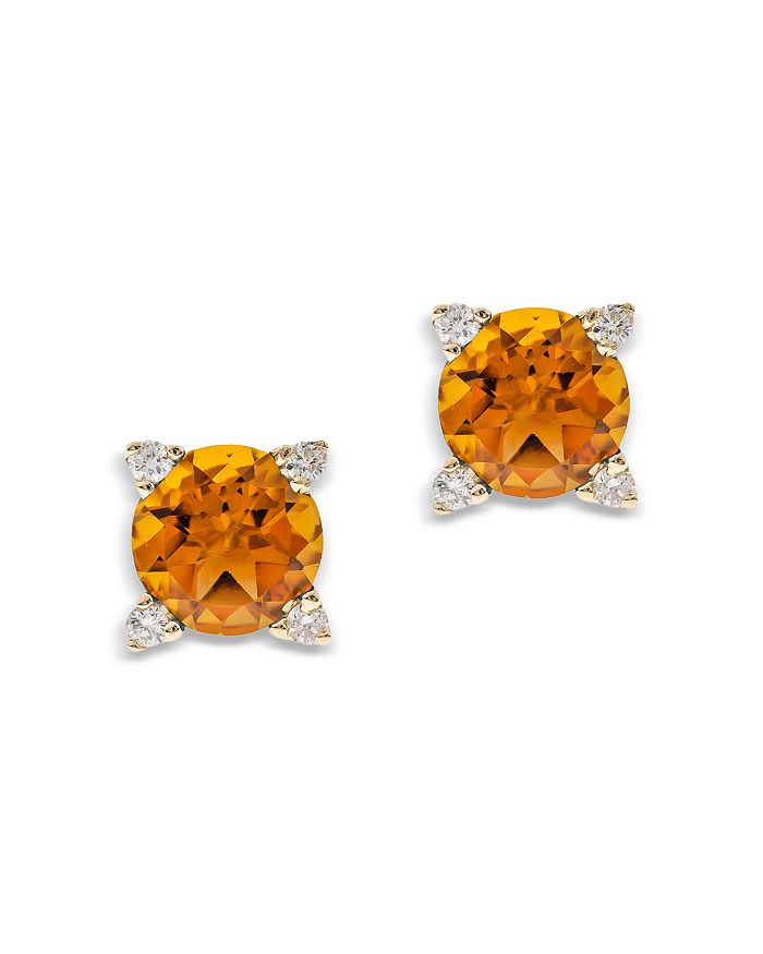 Bloomingdale's Gemstone & Diamond Stud Earring Collection In 14k Gold, 0.04 Ct. T.w. - 100% Exclusive In Metallic