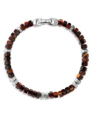 Men's Hex Bead Bracelet in Sterling Silver, 6mm