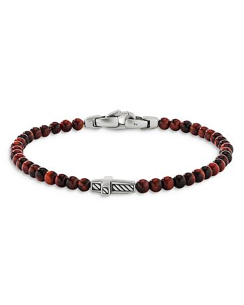 David Yurman - Men's Spiritual Beads Cross Station Bracelet with Red Tiger's Eye