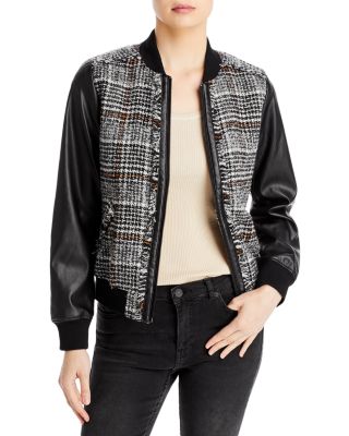 KARL LAGERFELD PARIS KARL LAGERFELD Tweed Faux Leather Bomber