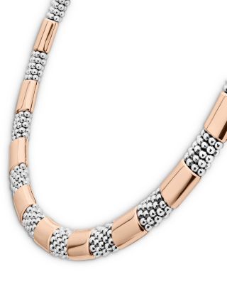 18K Rose Gold & Sterling Silver High Bar Smooth & Beaded Statement Necklace, 16-18"