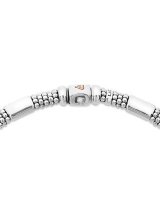 18K Rose Gold & Sterling Silver High Bar Smooth & Beaded Statement Necklace, 16-18"