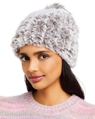 Surell Faux Fur Stretch Knit Beanie In Gray Frost