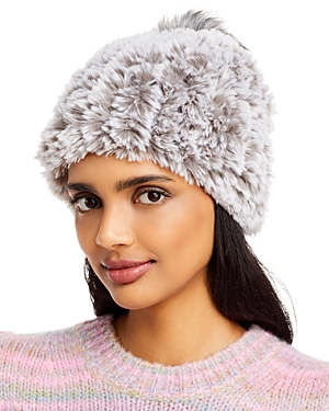 Surell Faux Fur Stretch Knit Beanie In Gray Frost