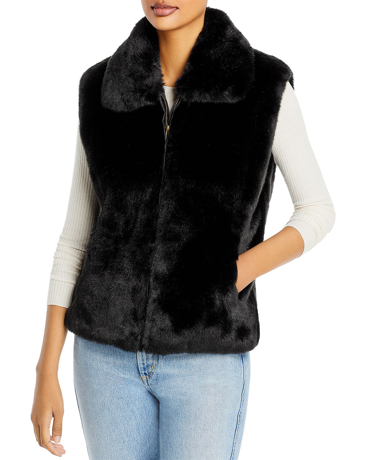 Photo 1 of surell Faux Fur Sleeveless Vest - Warm Winter Fashion - Perfect Luxury Outerwear- Full Zipr (Black, Medium)