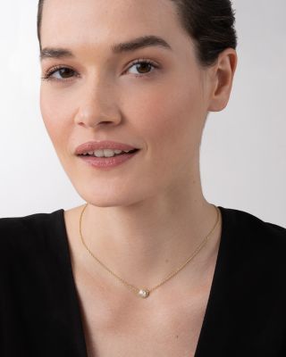 18K Yellow Gold Covet Diamond Caviar Bead Solitaire Pendant Necklace, 16-18"