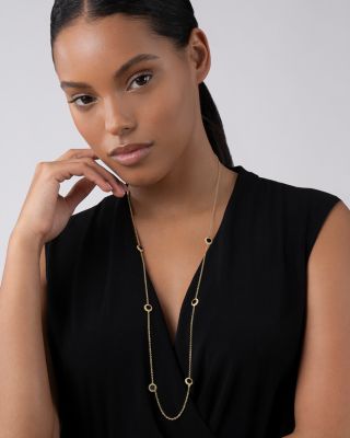 18K Yellow Gold Covet Onyx Seven Station Caviar Bead Statement Necklace, 32"