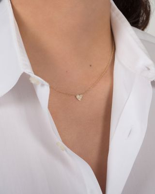 14K Yellow Gold Diamond Heart Pendant Necklace, 18"