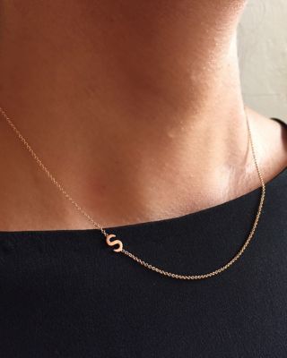 14K Yellow Gold Asymmetrical Initial Pendant Necklace, 18"L