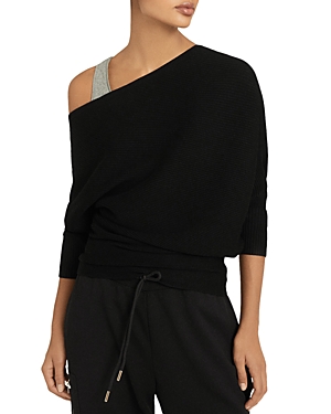 Reiss Lorna Off The Shoulder Rib Sweater In Black