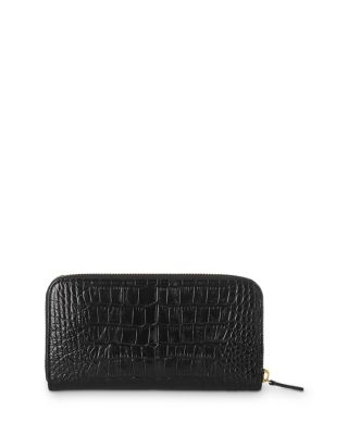 Croc Embossed Leather Long Wallet