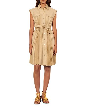 Sandro Pleated Belted Dress | Bloomingdale's