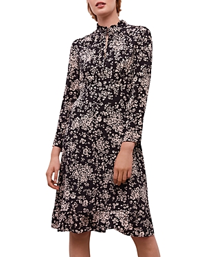 Gerard Darel Julia Printed Split Neck Dress In Black