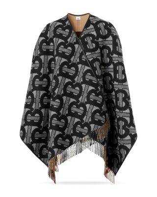 Burberry Tb Monogram Half Mega Wool Cashmere Cape In Graphite