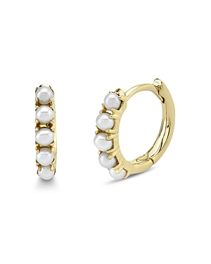 14K Yellow Gold Cultured Freshwater Pearl Huggie Hoop Earrings