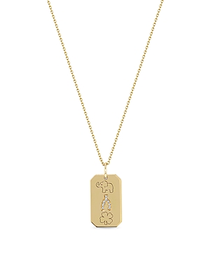 Zoë Chicco 14k Yellow Gold Midi Bitty Symbols Diamond Lucky Dog Tag Pendant Necklace, 18-20