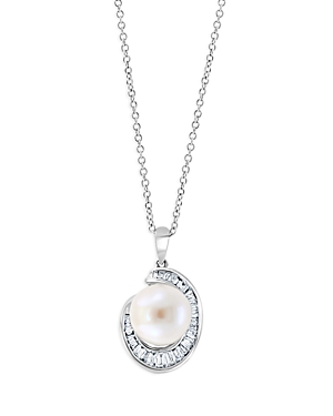 Bloomingdale's Freshwater Pearl & Diamond Baguette Swirl Pendant Necklace in 14K White Gold, 16-18 -