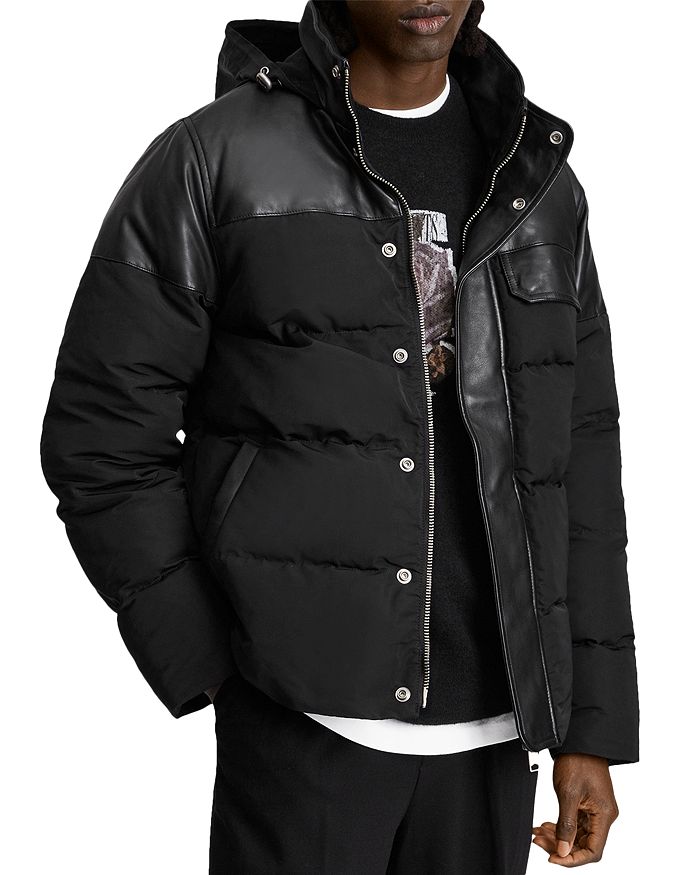 ALLSAINTS Woodrow Leather Trim Puffer Jacket | Bloomingdale's