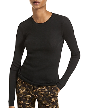 Shop Michael Kors Hutton Ribbed Cashmere Crewneck Sweater In Black