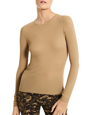 Michael Kors Hutton Ribbed Cashmere Crewneck Sweater In Barley