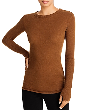 Enza Costa Cashmere Fitted Cuffed Long Sleeve Cuffed Crew In Mahogany