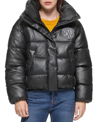 Dkny faux discount leather puffer jacket