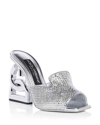 Dolce u0026 Gabbana Quilted Nylon Allover Strass Slide Sandals With Dg Heel In  Grey/silver | ModeSens