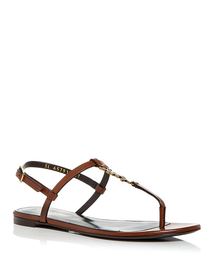 Saint Laurent Women's Cassandra Leather Slingback Thong Sandals In New Papya/gold