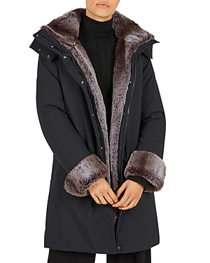 Shop Save The Duck Samantha Faux Fur Trim Hooded Coat In Black