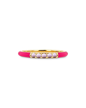 14K Yellow Gold & Enamel Pink Opal Ring