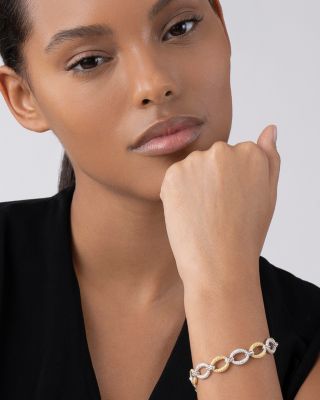 Stainless Steel & 18K Yellow Gold Caviar Luxe Diamond Link Bracelet