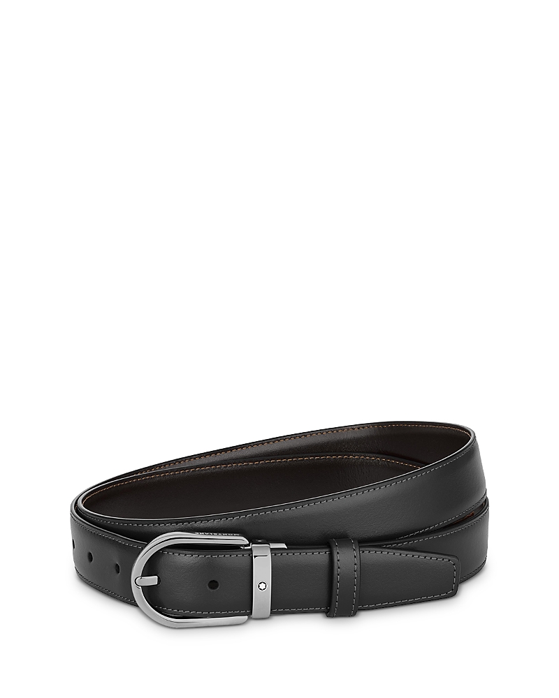 Montblanc Mens Black Brown Reversible Horseshoe-buckle Leather Belt