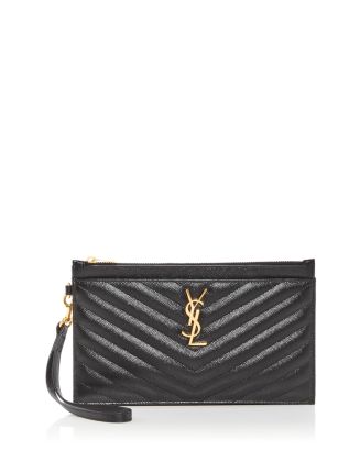 Monogram YSL Large Chevron Quilted Flat Wristlet Pouch Bag
