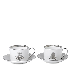 Wedgwood Winter White Teacup & Saucer, Set of 2